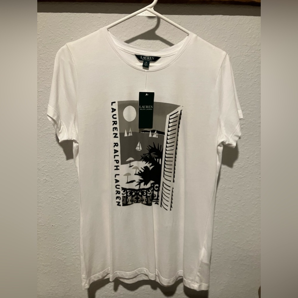 Ralph Lauren White Tee with Black and Gray Graphic